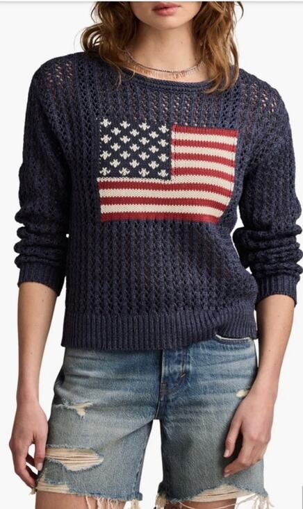 Lucky Brand Sweaters - Lucky Brand Sweater Knit Crewneck American Flag 4th of July Medium $99 Navy
